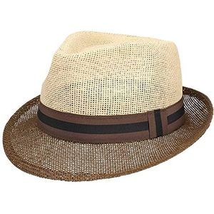 Lipodo Twotone Trilby Strohoed Dames/Heren - strand hoed zonnehoed stro met ripsband voor Lente/Zomer - L (58-59 cm) naturel-bruin