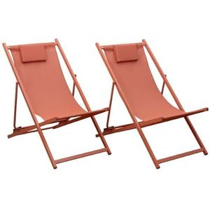 Set van 2 CYPRUS ligstoelen in textilene en terracotta aluminium frame - Ligstoelen met hoofdsteunkussen - Ideaal voor tuin, terras en patio