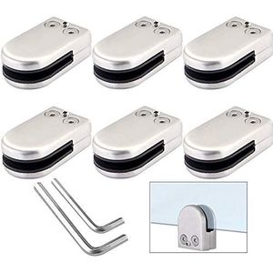 QitinDasen 6 Stuks 10～12 mm (L Maat) Glazen Klemmen, 304 RVS Glasklemmen, Verstelbare Glasklem Beugel Platte Achterkant, voor Trap Balustrade Leuning (Zilver)
