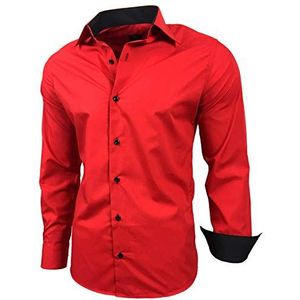 Baxboy B-444 Overhemd, voor heren, slimfit, gemakkelijk te strijken, lange mouwen, rood, L