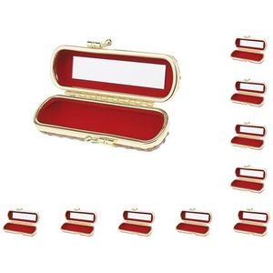 Lederen Lipstick Lipgloss Case Opbergdoos Balsem Houder met Spiegel Zwart, 10 Set (Grijs), Travel Size, als beschrijving