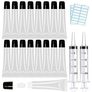 AMORIX 50 stuks lipgloss tubes 20 ml zwarte dop lipgloss containers lege lippenbalsem tubes cosmetische lipgloss tubes + 2 x 20 ml spuiten tag labels voor doe-het-zelf lipgloss base glitter
