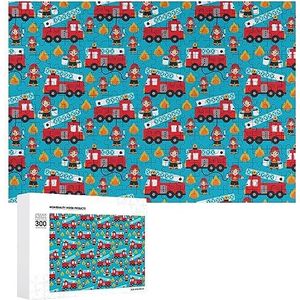 Brandweerwagen Auto En Eerste Responders Helden Grappige Jigsaw Puzzel Houten Foto Puzzel Gepersonaliseerde Aangepaste Gift Voor Mannen Vrouwen 300/500/1000 Stuk