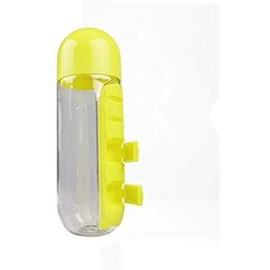 Cecilie 600ml 2 in 1 pillendoosje Water Bottle Outdoor 7 compartimenten Geneeskunde Organizer met het drinken van Fles Portable Carrying Tablet Cecilie (Color : Yellow)