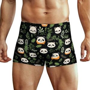 Panda Head Patroon Leuke Heren Boxer Slips Hoge Tailleband Zacht Ondergoed Stretch Trunks Panty