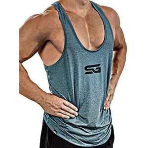 SATIRE GYM® - Fitness Stringer Tanktop Heren/Sneldrogende & functionele sportkleding voor heren - Geschikt als bodybuilding stringer, trainingstanktop & herentanktop voor in de zomer - turkoois, S