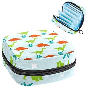 Leuke Dinosaurus Eenvoudige Print Periode Tas voor Tiener Meisjes Vrouwen Dame, Maandverband Opbergtas met Rits Nylon Draagbare Opslag Menstruatie Pad Tas