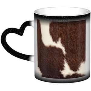 XDVPALNE Echte bruine en witte koe verbergen, keramische mok warmtegevoelige kleur veranderende mok in de lucht koffiemokken keramische beker 330 ml