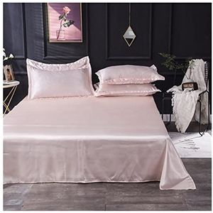 Ijs zijde laken 1 stuk plat laken effen kleur ijs zijde satijn stof beddengoed queensize kingsize luxe laken beddengoed (kleur: lichtroze, maat: 170 x 230 cm)