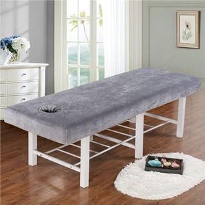 Beauty Bed Cover Dikke Fluwelen Wasbare Massagebedhoes Met Gezichtsgat, Elastische Koordrand Rondom Wikkelbaar Professionele Zachte Massagebedhoes(Grey)