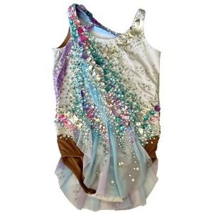 Meisjes mouwloze ritmische gymnastiekpakjes sprankelend artistiek gymnastiekpak for wedstrijden, aanpasbaar(4XL)