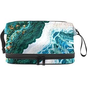 Dubbellaags Cosmetische Tas Marmeren Textuur Draagbare Make-up Tas Reizen Organizer Pouch Voor Vrouwen Meisjes Toiletries Tassen, Meerkleurig, 27x15x14 cm/10.6x5.9x5.5 in, Make-up zakje