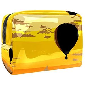 Hot Air Baloon Achtergrond Print Reizen Cosmetische Tas voor Vrouwen en Meisjes, Kleine Waterdichte Make-up Tas Rits Pouch Toiletry Organizer, Meerkleurig, 18.5x7.5x13cm/7.3x3x5.1in, Modieus