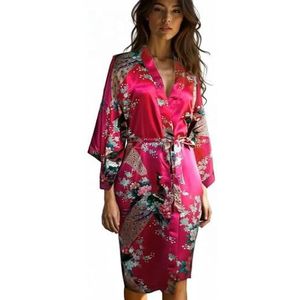 CCcollections Kimono badjas lang 16 kleuren Premium Peacock bruidsmeisje bruidsdouche dames cadeau (Roze Fuchsia)