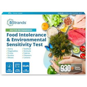 5Strands Voedsel- en milieugevoeligheidstest voor volwassenen en kinderen, 855 geteste artikelen, testkit voor intolerantie voor kinderen, haaranalyse thuis, resultaten in 5 dagen
