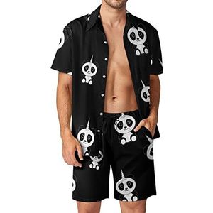 Unicorn Panda Hawaiiaanse bijpassende set voor heren, 2-delige outfits, button-down shirts en shorts voor strandvakantie