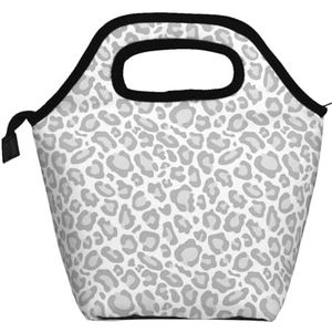 Grijs Wit Luipaard Print, Draagbare Lunch Bag Maaltijdzak Lunch Box Isolatie Tote Bag Herbruikbare Koeltas