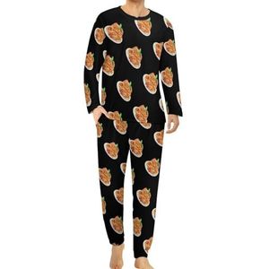 Italië Pasta Noodle Comfortabele heren pyjama set ronde hals lange mouwen loungewear met zakken XL