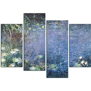 1art1 Claude Monet Poster Kunstdruk Op Canvas Nympheas, Morning, 4 Parts Muurschildering Print XXL Op Brancard | Afbeelding Affiche 120x80 cm