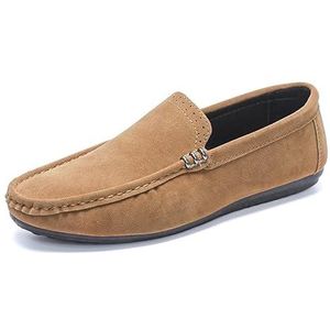 Heren loafers schoen ronde neus suède vamp loafer schoenen antislip platte hak flexibele wandel-casual instappers (Color : Khaki, Size : 41 EU)