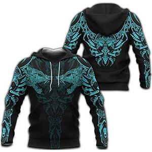 Mannen Viking Celtic Wolf Hoodie, Noorse Mythologie 3D Digital Print Fenrir Full Zip Up Pullover, Unisex Fashion Drawstring Hooded Sweatshirt Plus Size S-5XL
