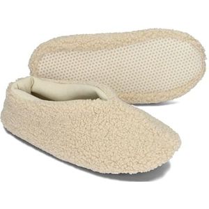 BeComfy Unisex pantoffels teddy fleece pluche bedschoenen met gesloten hiel zacht licht pantoffels slippers 36-46 EU, beige, 36 EU