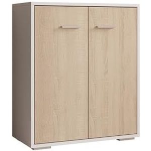 MB Muebles Bonitos | Dressoir voor woonkamer | Kleine Opbergkast met 2 dueren | Breedte 60 x Hoogte 71 x Diepte 30cm | Modern | Kleur Wit en Sonoma Mat | Model Lander