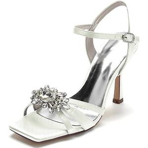 GHSIRUEU Witte Damessandalen Met Hak Vierkante Neus Naaldhakken Trouwpumps Avondfeestschoenen Met Strass,ivoor,36 EU