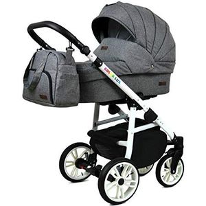Kinderwagen 3 in 1 complete set met autostoeltje Isofix babybad babydrager Buggy Colorlux White van ChillyKids Grey Flex 2in1 zonder autostoel