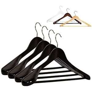 RSR Hangers 10 x kostuumhanger, jashanger, kledinghanger, hout, zwart, 44,5 cm, 360° draaibare haak, extra brede schouders