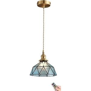 Tiffany hanglamp op batterijen met afstandsbediening, draadloze hanglamp niet-bedrade hanglamp blauw gebrandschilderd glas indoor decor kroonluchter voor keukeneiland eetkamer hal (Color : Blue_1 pac