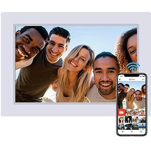 10,1 inch WiFi digitale fotolijst, 1920 x 1200 IPS-touchscreen, HD-display, slim digitaal frame met 16 GB opslag, automatisch draaien, foto's en video's delen via de Frameo-app (wit)