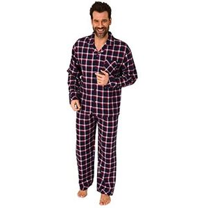 Normann Doorknoopbare flanellen pyjama voor heren met ruitpatroon, marineblauw, 50