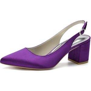 Vrouwen Chunky Block Heel Bruidsschoenen Puntige Neus Pumps Slip on Slingback Gesp Sexy Feest Trouwjurk Schoenen,Dark purple,35 EU