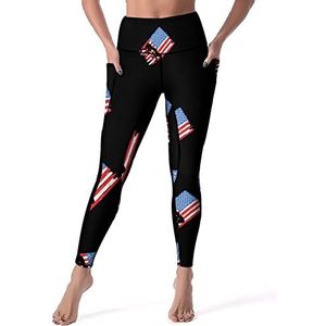 Wrestling USA Flag Yogabroek voor dames, hoge taille, buikcontrole, workout, hardlooplegging, L