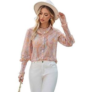 dames topjes Overhemd met knopen aan de voorkant en paisley-print - Veelkleurig losvallend overhemd in boho-stijl (Color : Multicolore, Size : M)