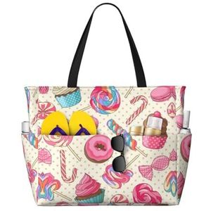 JEJEA Kleurrijke Zoete Lolly Cupcake Donut Print Tote Bag Grote Schouder Hobo Tassen Vrouwen Casual Handtassen Grote Capaciteit Winkelen Werk Tas, Zwart, Eén maat