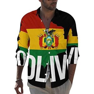 Bolivia Kaart en vlag heren revers shirt lange mouw button down print blouse zomer zak T-shirts tops 6XL