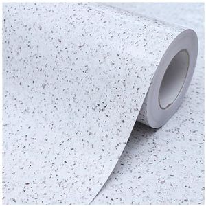 Keuken oliebestendige folie PVC helder marmer behang zelfklevende waterdichte badkamer tegel sticker pel-en-plak oliebestendig keukenkast bureaublad film voor keuken aanrecht (wit terrazzo, 8 m x 40