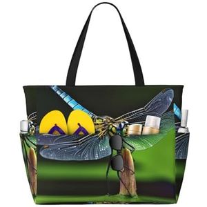 DJHVJS Dragonfly Tuin Lente Gedrukt Grote Strandtas Mode Zip Handtas Dames Tote Bag, Libelle Modus, Eén maat