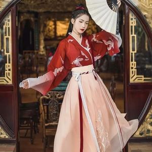 AJOHBM Moderne Chinese Stijl Ming Dynastie Verbetering Traditionele Jurk Rood Kostuum Vrouw Gules Jas Rok Set Danskleding
