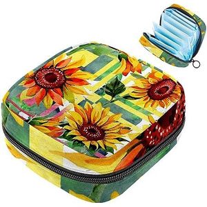 MUOOUM Wildflower Zonnebloem Patroon Maandverband Opbergtas Menstruatie Pad Tas Draagbare Menstruatie Cup Pouch met Rits voor Tiener Meisjes Vrouwen Dames
