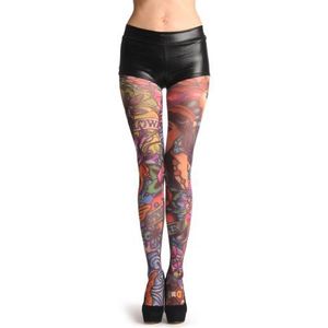 LissKiss A Girl With Flowers Tattoo - Meerkleurige panty, eenheidsmaat (34-42), Meerkleurig, One size