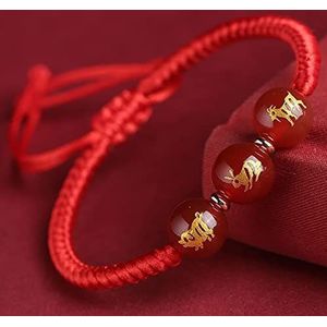 Dames armband, jongens armband Rode koordarmband Natuurlijke agaatkwartsarmband Chinese dierenriemdierenarmband Geluksamulet Geluk Handgemaakte geweven koordarmband for dames en heren