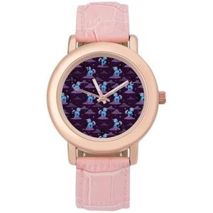 Kleine Cartoon Blauwe Eenhoorn Klassieke Horloges Voor Vrouwen Gemakkelijk Lezen Mode Grappige Grafische Horloge Gift voor Werk Workout