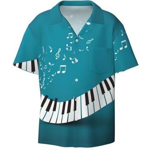 OdDdot Groen en wit pianotoetsen print heren button down shirt korte mouw casual shirt voor mannen zomer business casual overhemd, Zwart, XXL