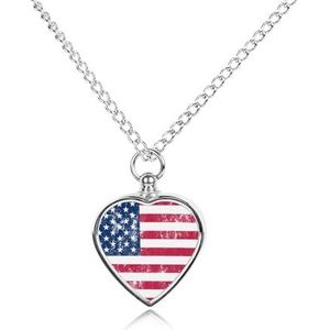 Retro USA Vlag Hart Urn Ketting voor As Crematie Sieraden Memorial Hanger Keepsake