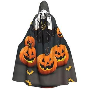 FRGMNT Halloween Moon Bat Pompoen print Unisex Volledige Lengte Hooded Mantel, Feestmantel, Perfect voor Carnaval Fancy Dress Cosplay