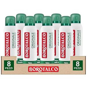 Borotalco Originele deodorantspray 48 uur met talk met actieve kristallen, extra droog, zonder alcohol, geur van Borotalco absorbeert zweet dermatologisch getest – 8 flessen à 150 ml