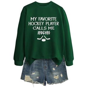 MLZHAN Vrouwen Hockey Sport Sweatshirts Mijn Favoriete Hockeyspeler Calls Me Mom Shirt Moederdag Casual Mama Sweatshirt, Vintage Groen, S